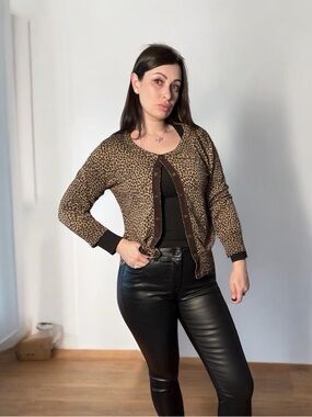 Michael Kors Silk Blend Leopard Cardigan Size L Chic Animal Print